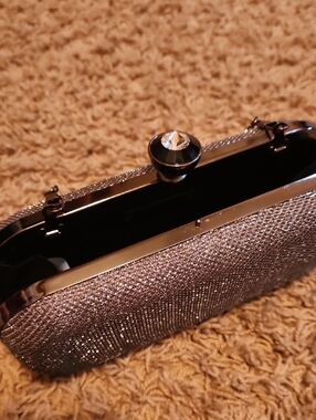 Kate Landry Crystal-Embellished Silver Evening Hard Case Bag
